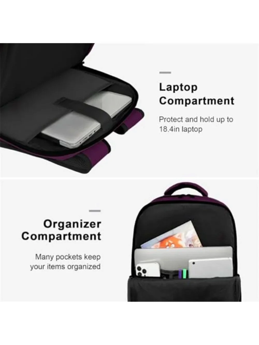45L Carry On Travel Backpack Womens Laptop Bag Airline Approved Weekender Purple
